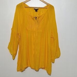 🔥 Robert Louis Golden Flowy Rayon Blend Top Size 3X